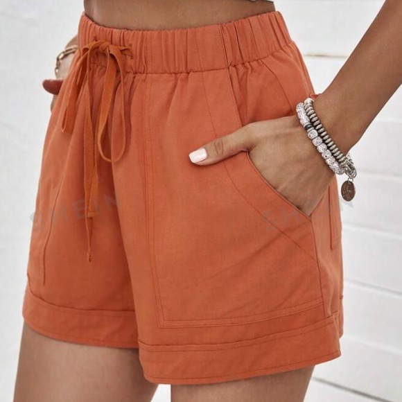 NWOT Orange Drawstring Shorts - Picture 2 of 3